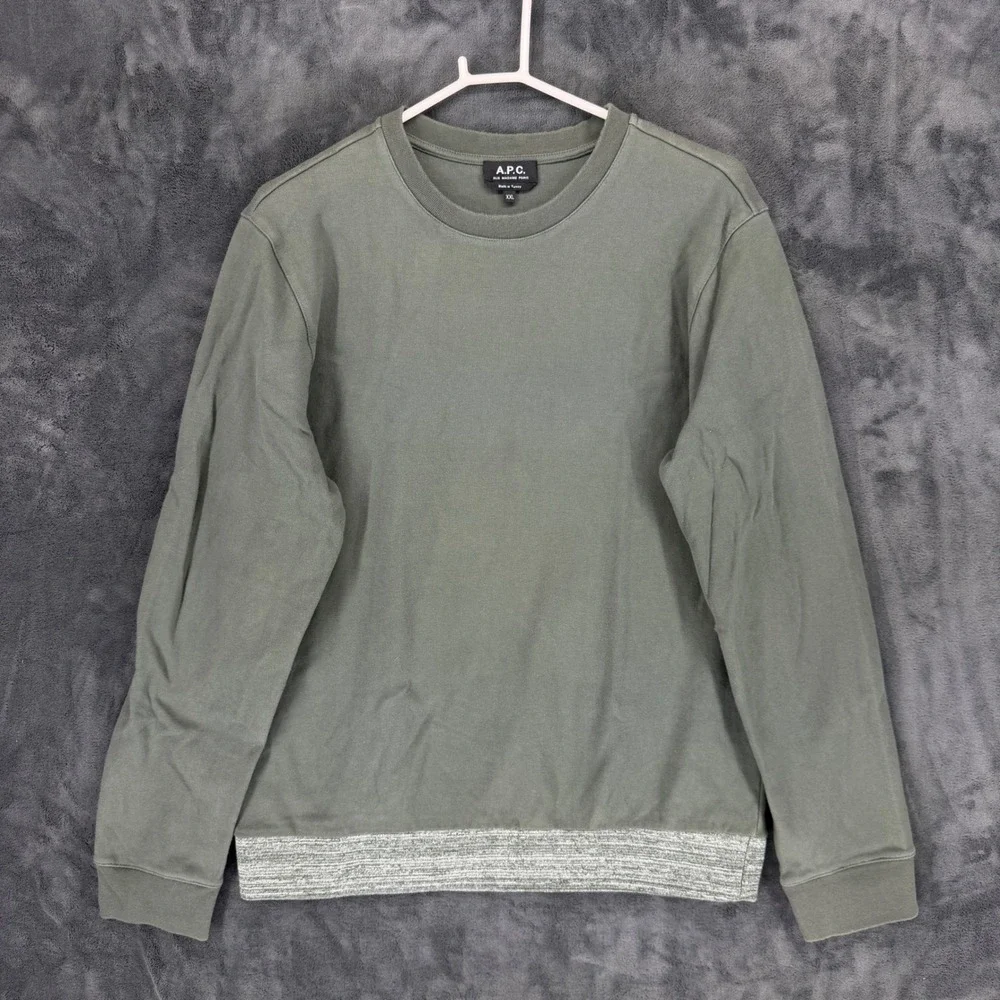APC Rue Madame Paris Mens XXL Olive Green Sweatshirt Contrast Hem‎ RN 149947